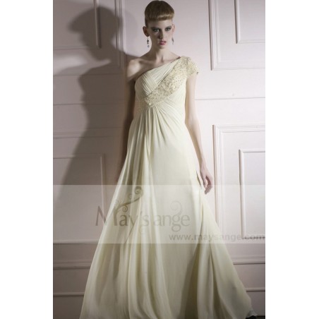 Robe Soirée Asymétrique Longue Crème Une Epaule Etincelante