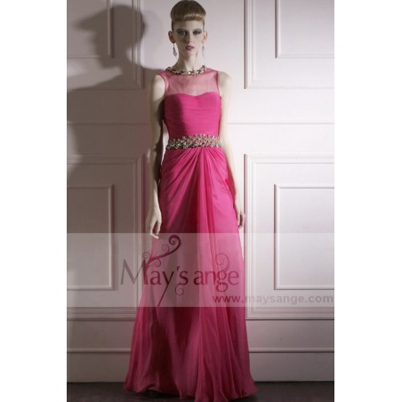 Sleeveless Fuschia Pink Dress For Women Beautiful Stone Belt