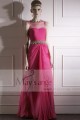 Robe Ceremonie Longue Fuschia Sans Manche Ceinture A Pierres - Ref L234 - 02