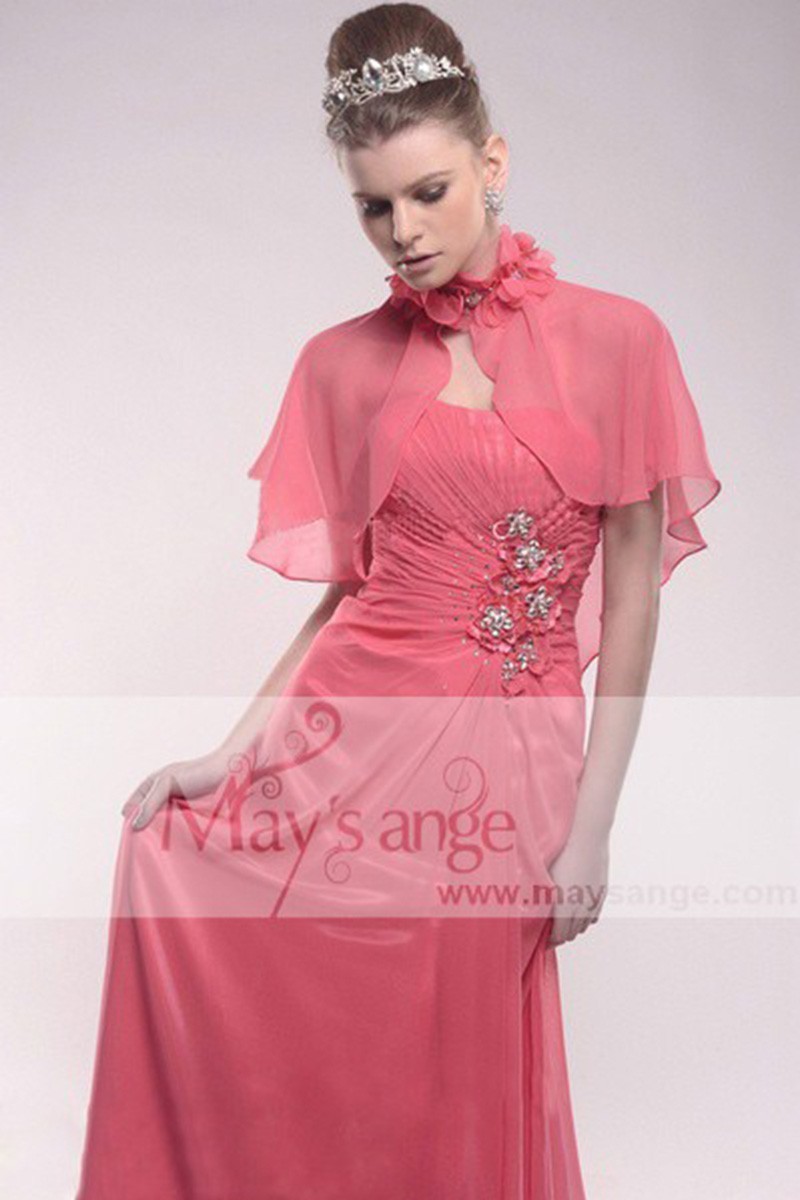 Semi Formal Long Strapless Pink Dress With Her Little Cape - Ref L237 - 01