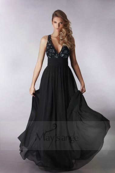 Black Sleeveless Floor-Length Lace Bodice Evening Dress - L191 #1