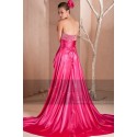 Robe rose perlé fuchsia de soirée avec traîne et sequins sur la poitrine - Ref C223 - 04