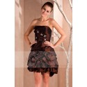 Short Strapless Brown Party Dress With Flowers - Ref C224 - 04