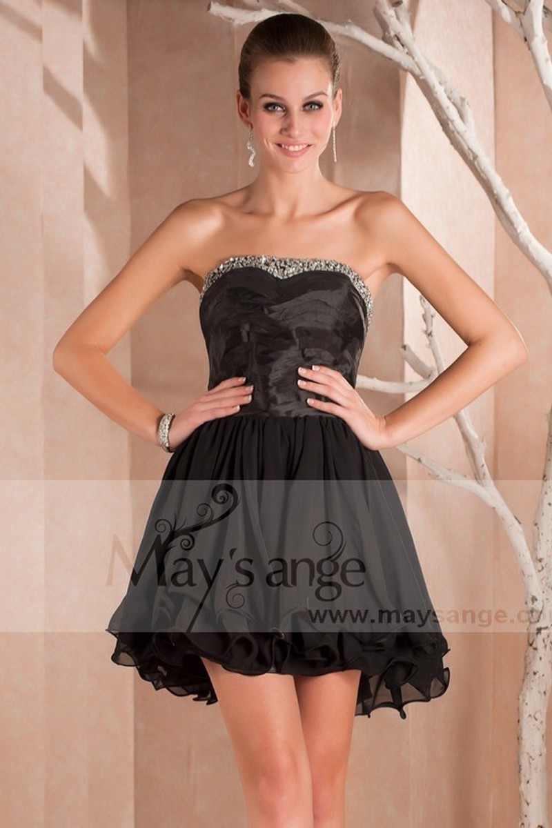 Black Strapless Prom Gown With Shiny Corset - Ref C225 - 01