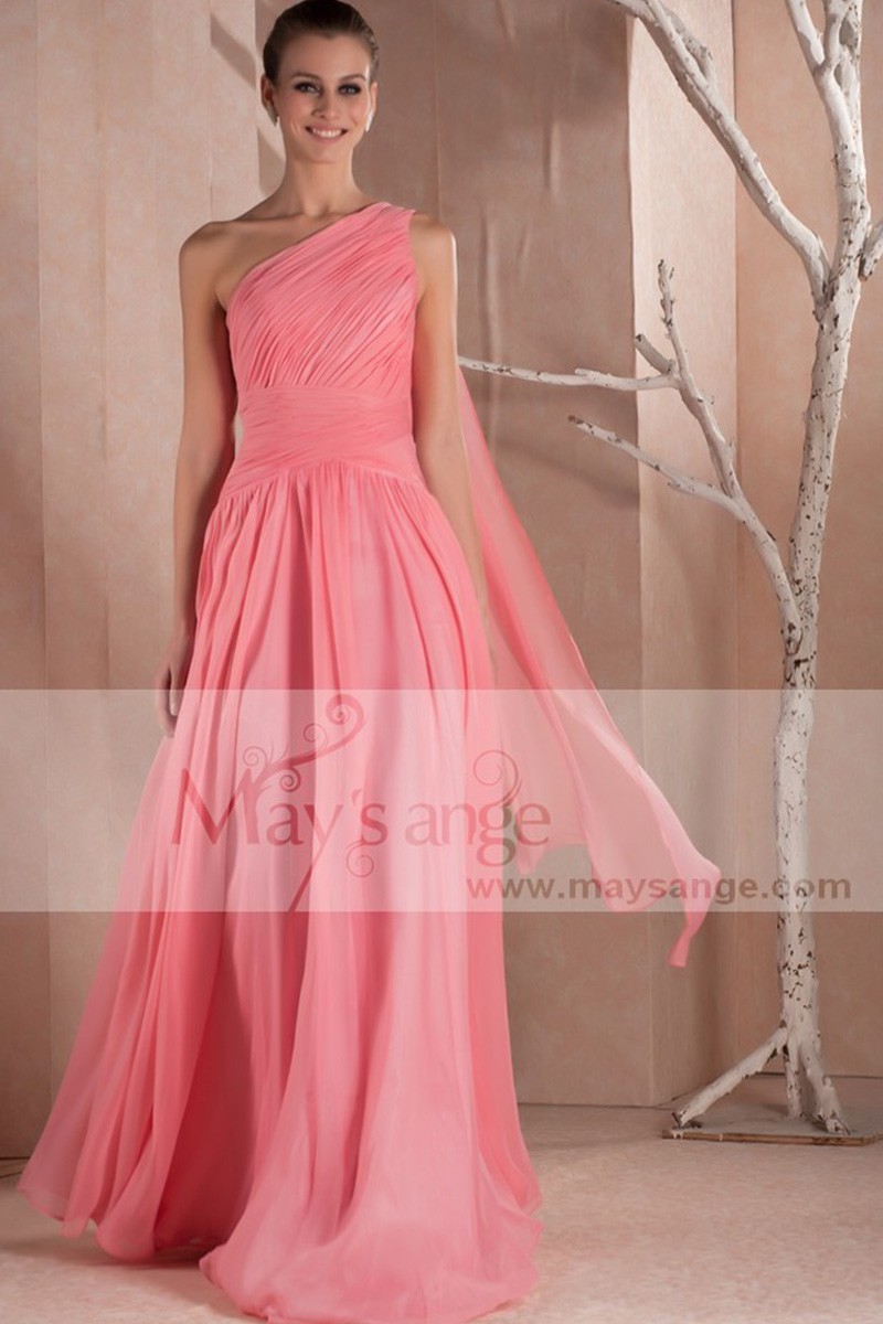 Evening gown dress Orange Coral with one veil strap - Ref L240 - 01