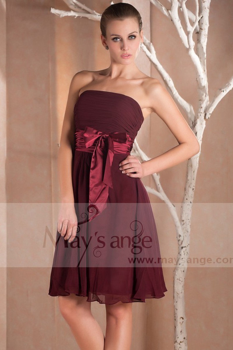 Burgundy Short Strapless Party Dress - Ref C229 - 01