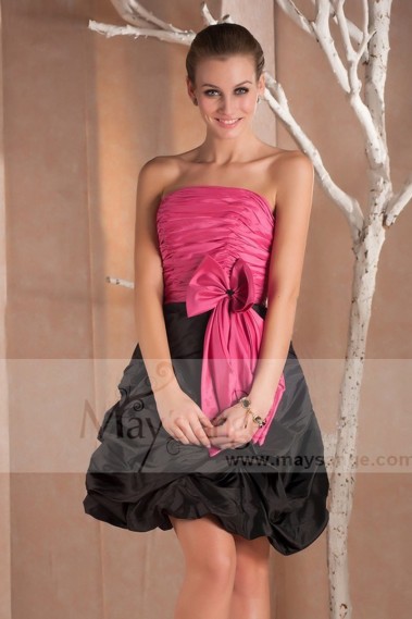 Pink And Black Taffeta Short Ball Gown - C230 #1