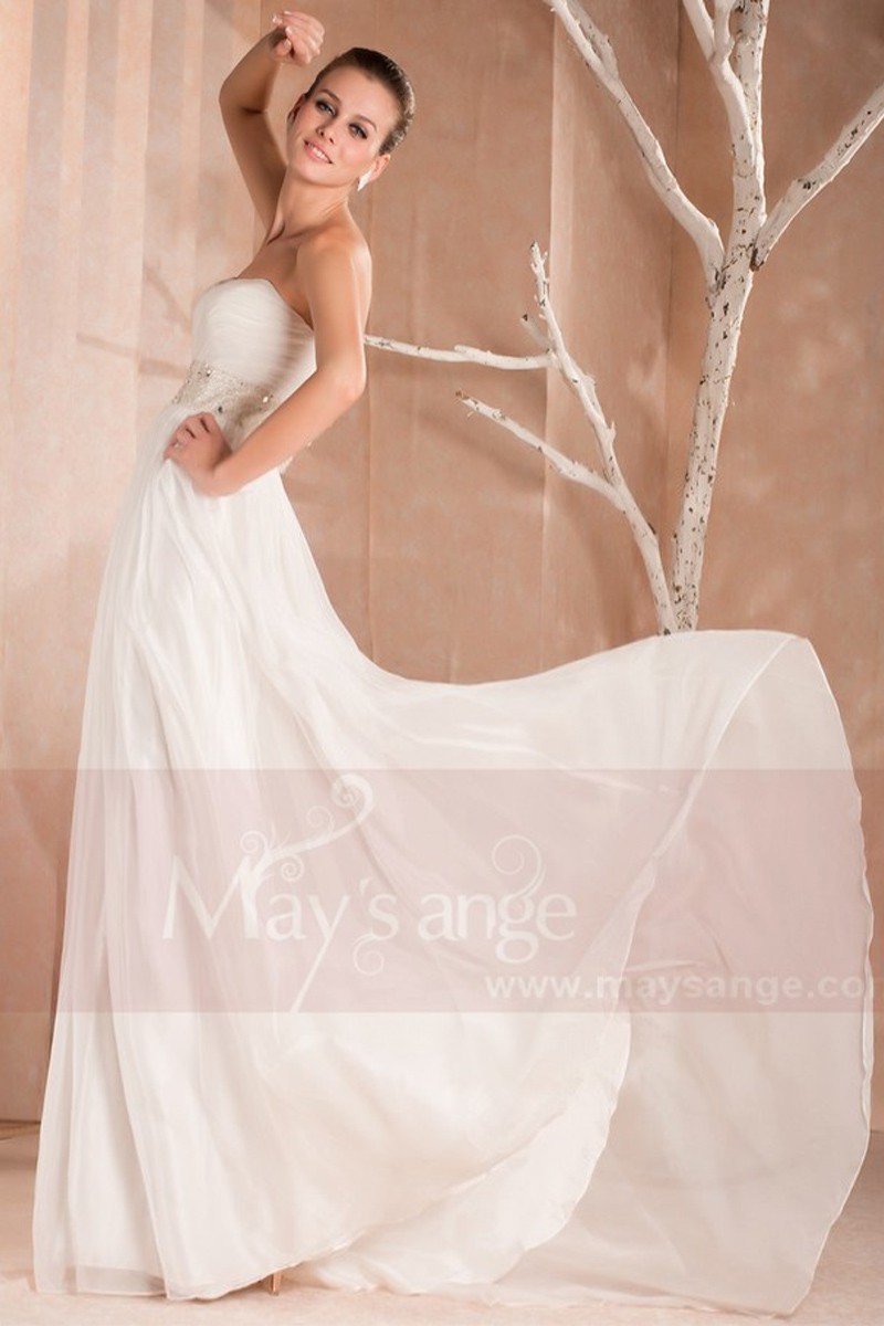Bustier Long White Formal Gowns With A Rhinestone Belt - Ref L153 - 01
