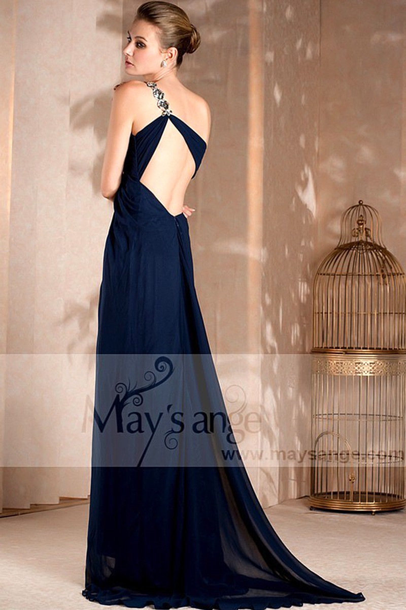 Blue Bridesmaid Dress With Side Slit - Ref L009 - 01
