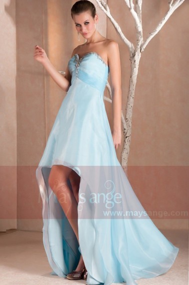 Blue Strapless High-Low Prom Dress With Glitter Sweetheart Bodice - C235 #1