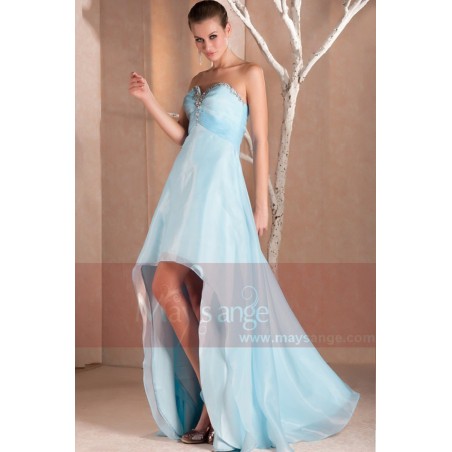 Blue Strapless High-Low Prom Dress With Glitter Sweetheart Bodice
