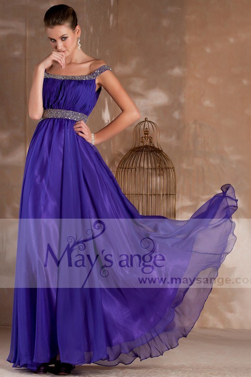 Long evening purple dress Kelly with two glitter straps - Ref L241 - 01