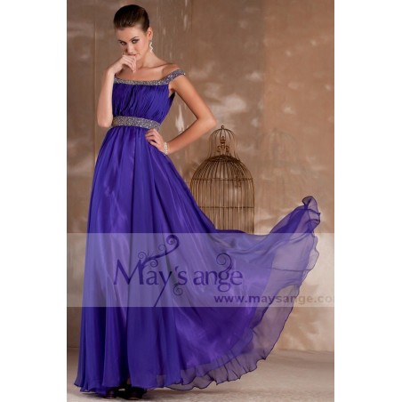 Long evening purple dress Kelly with two glitter straps