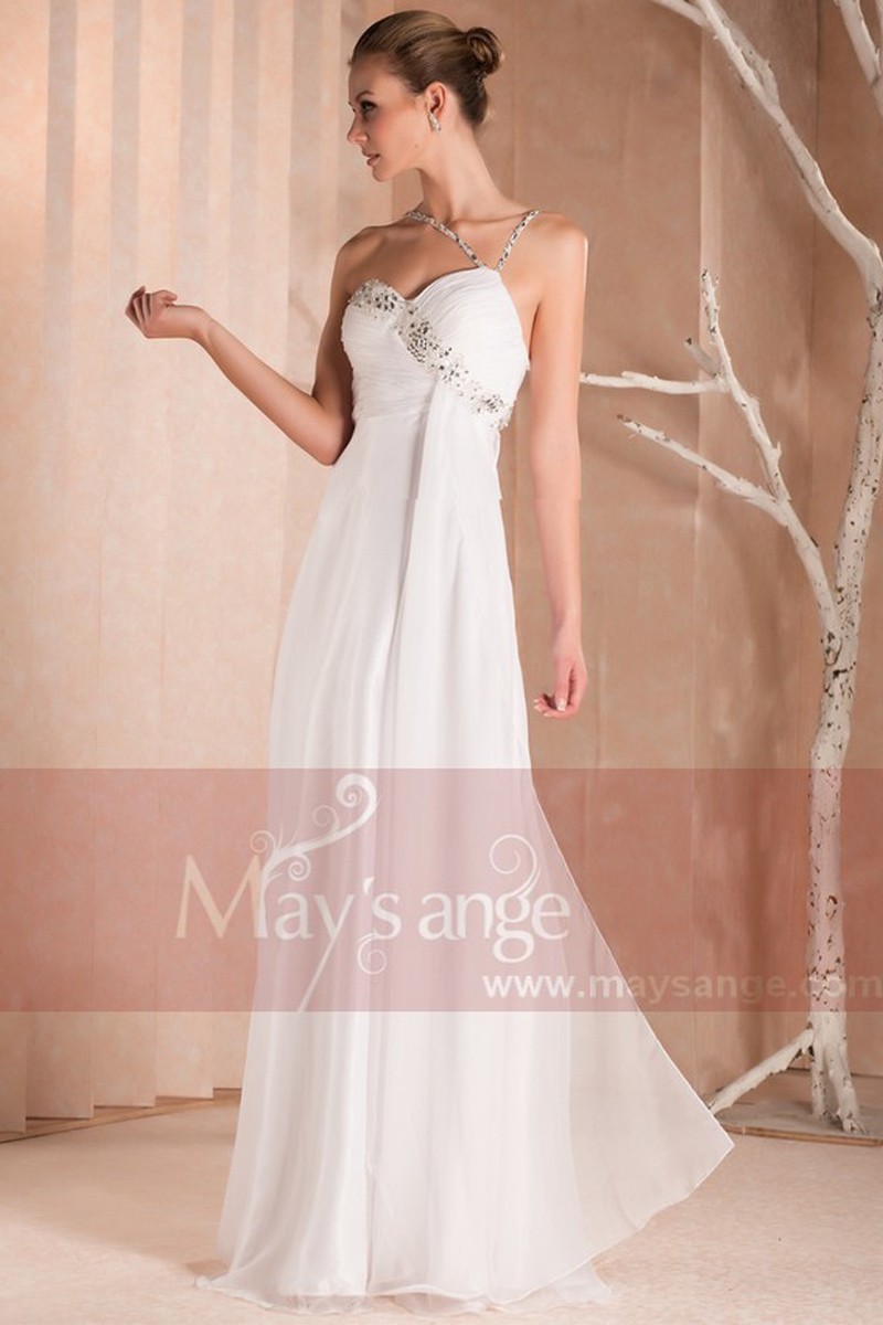 Evening dress Sweetheart in white muslin and thin straps - Ref L243 - 01