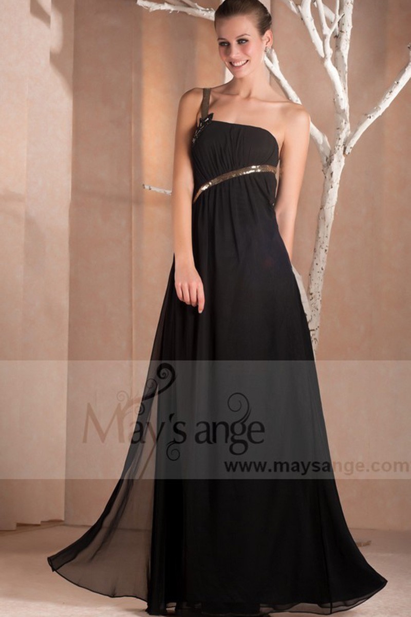 Graceful evening dress with one golden strass strap - Ref L247 - 01