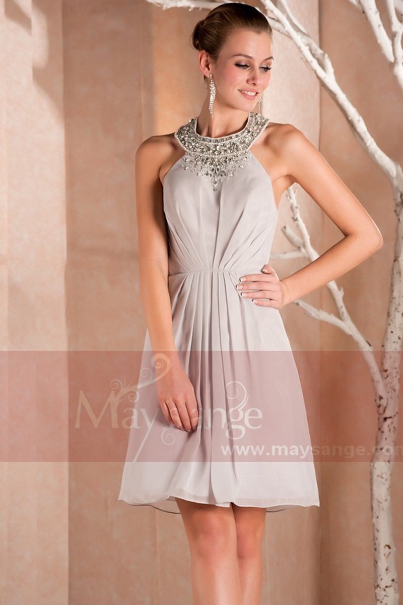 Short Chiffon A-Line Homecoming Party Dress With Glitter Necklace - Ref C239 - 01
