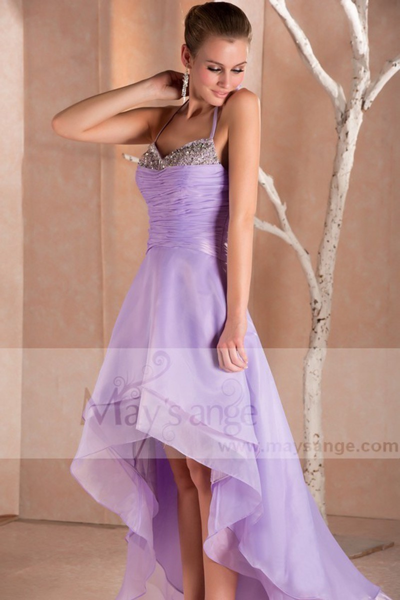 Light Purple Asymmetrical Party Dress Rhinestone Bodice - Ref C241 - 01