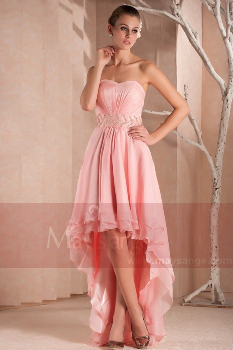 SEXY COCKTAIL DRESS PINK ASYMETRICAL STYLE