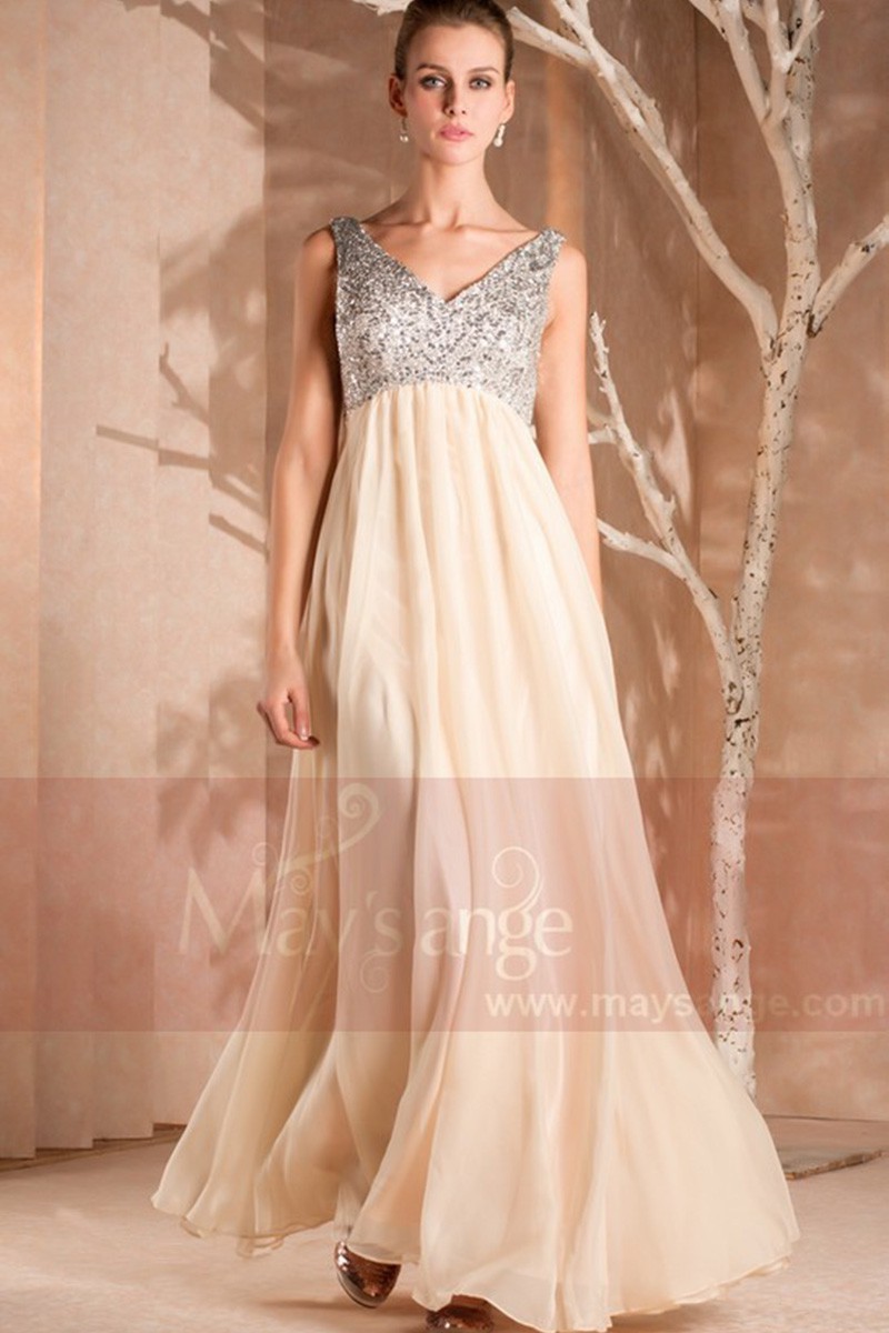 Evening Dress Sweet Cream With Silver Bodice - Ref L220 - 01