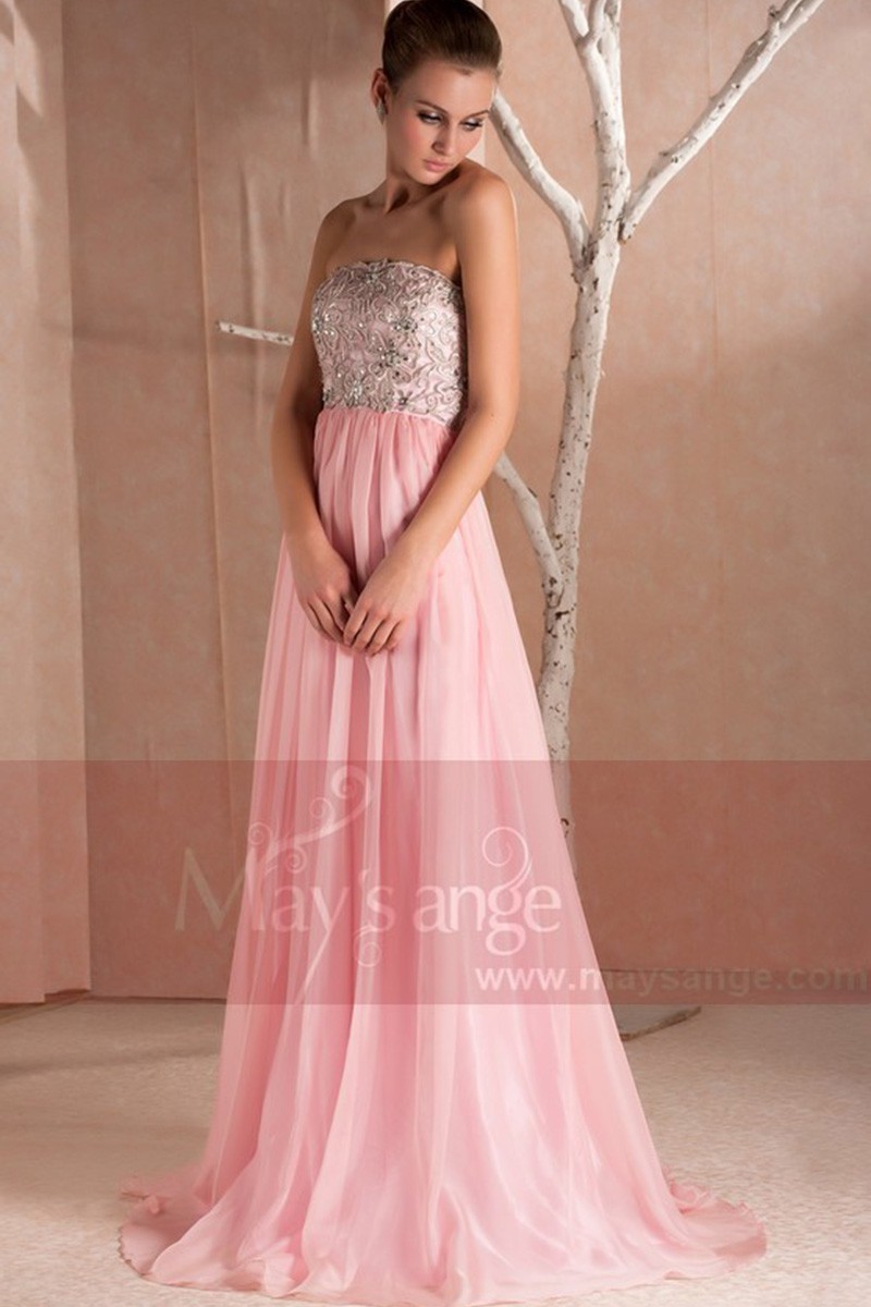 Modest Pink See Through Long Prom Dress with Sleeves main image 1