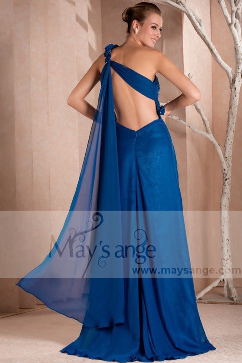 Robe longue décolleté en V léger - Bleu Marine