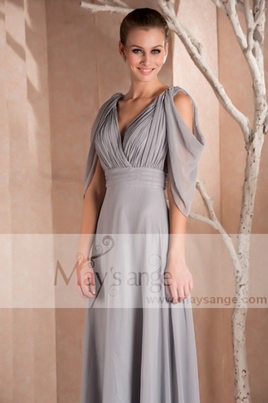 Long Sleeve Gray Formal Dress - L257 #1