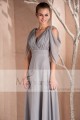 Robe longues de soirée gris Kate avec manches ajourées - Ref L257 - 02