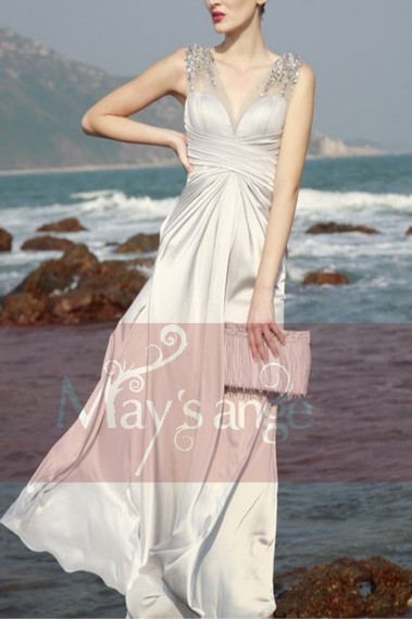 Formal evening dress Innocent in grey satin and see-through straps - L050 #1