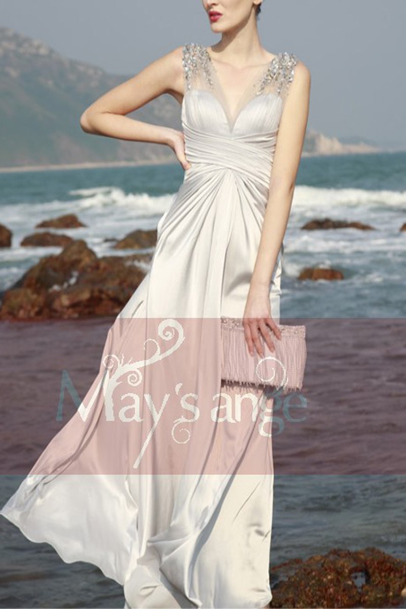 Formal evening dress Innocent in grey satin and see-through straps - Ref L050 - 01