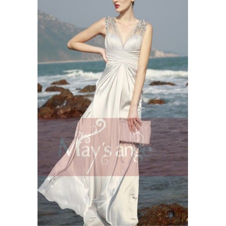 Formal evening dress Innocent in grey satin and see-through straps