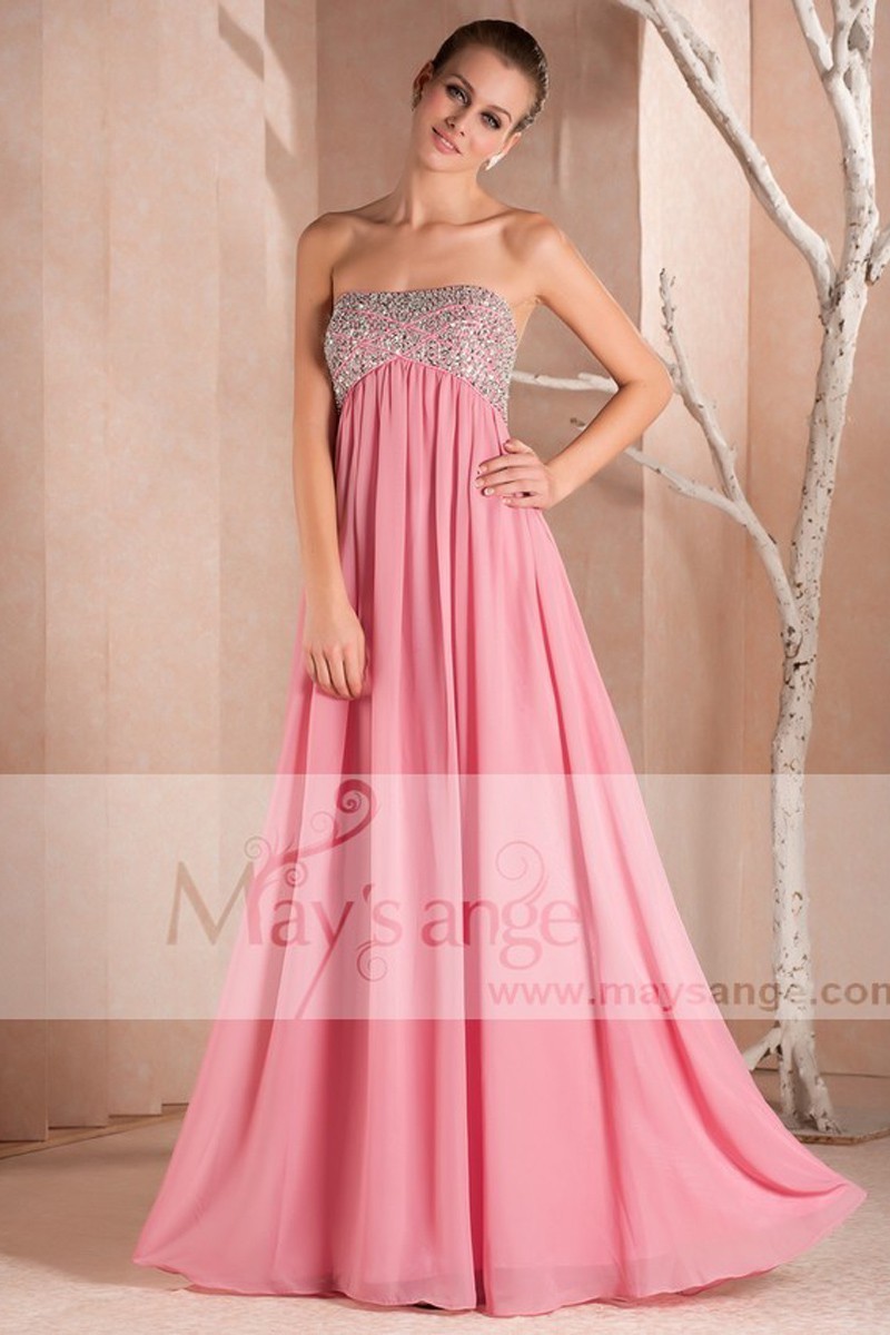 Pink Long evening Dress-Glitter Bodice - Ref L258 - 01