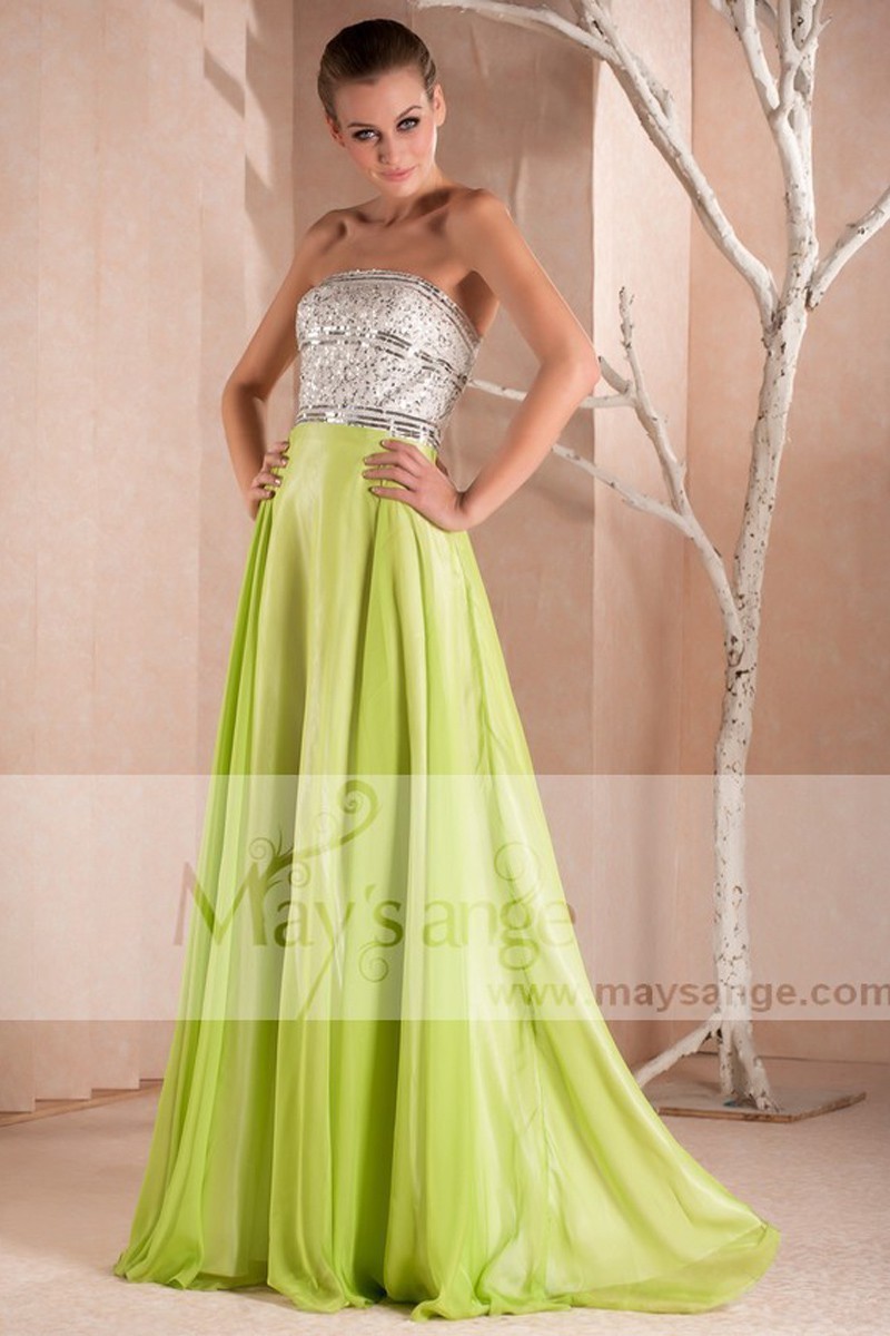 GREEN PARTY DRESS LONG TOP SILVER - Ref L260 - 01