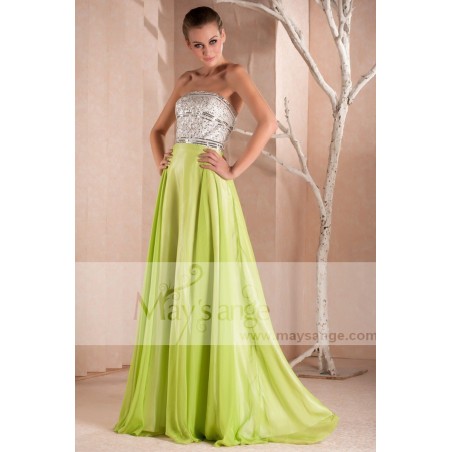 Pomme Gourmande longue robe de soirée avec bustier argentés