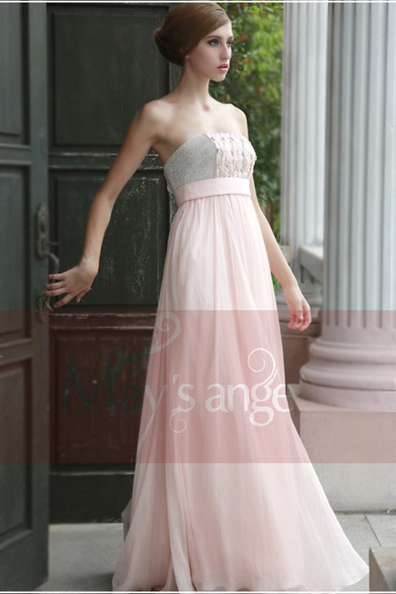 Long evening dress bustier Crystal salmon pink with glitters - Ref L052 - 01