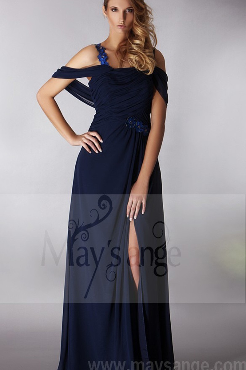BLUE PARTY DRESS WITH FLOWERS STRAP AND STOLE - Ref L194 - 01