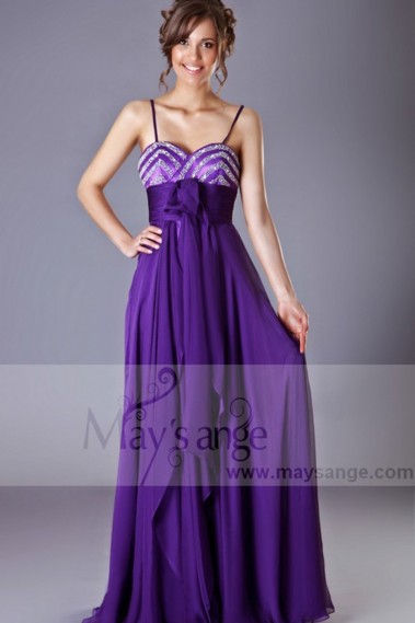 Violet Long Chiffon Evening Dress With Glitter Bodice - L203 #1