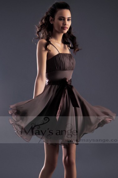 Brown Semi-Formal Party Dress With Spaghetti Straps - C139 #1