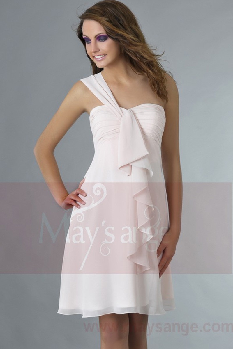 Short Pink Homecoming Dress One Shoulder With Ruffle - Ref C143 - 01