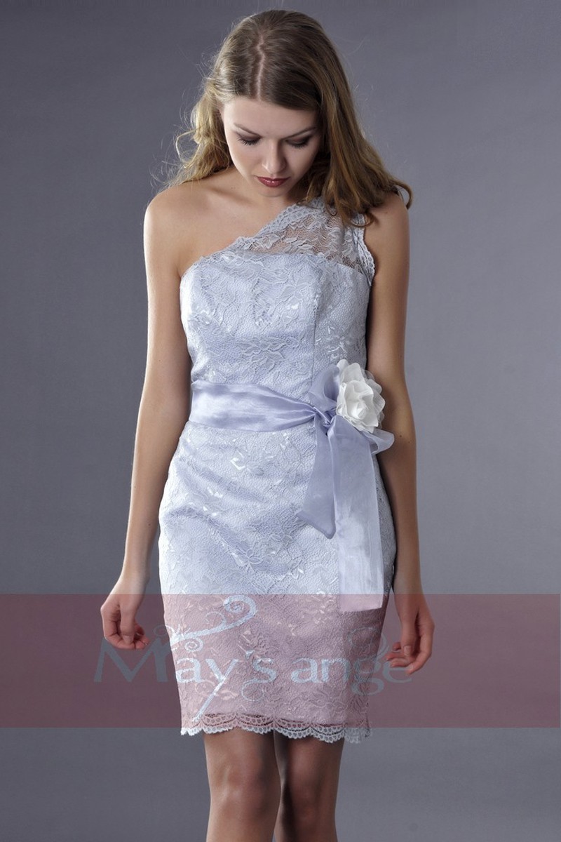 Asymmetrical Lace Embroidered Silver Party Dress - Ref C174 - 01