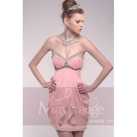 Robe courte de soirée coquette en mousseline rose pâle