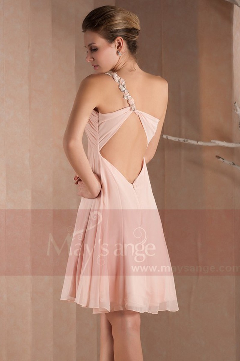 Short Pink One-Shoulder Cocktail Dress-Open Back - Ref C196 - 01