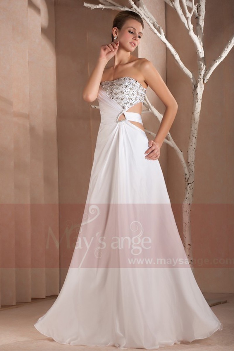 Robe blanche de soirée mariage bustier ajouré Diamant - Ref L270 - 01 Robe blanche de soirée mariage bustier ajouré Diamant - Ref L270 - 01