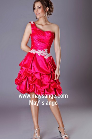 Short One-Shoulder Ball Gown With Pearls - C212 #1