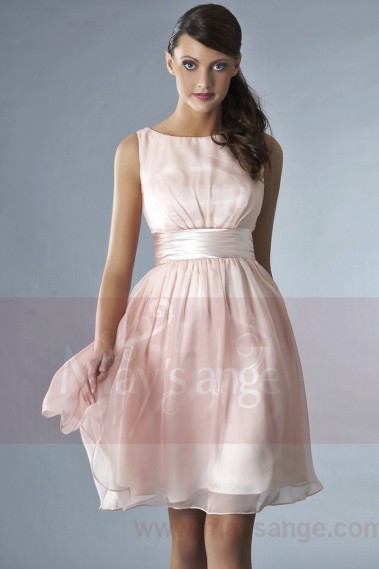 Short Pink Party Dress With Satin Belt - C134 #1