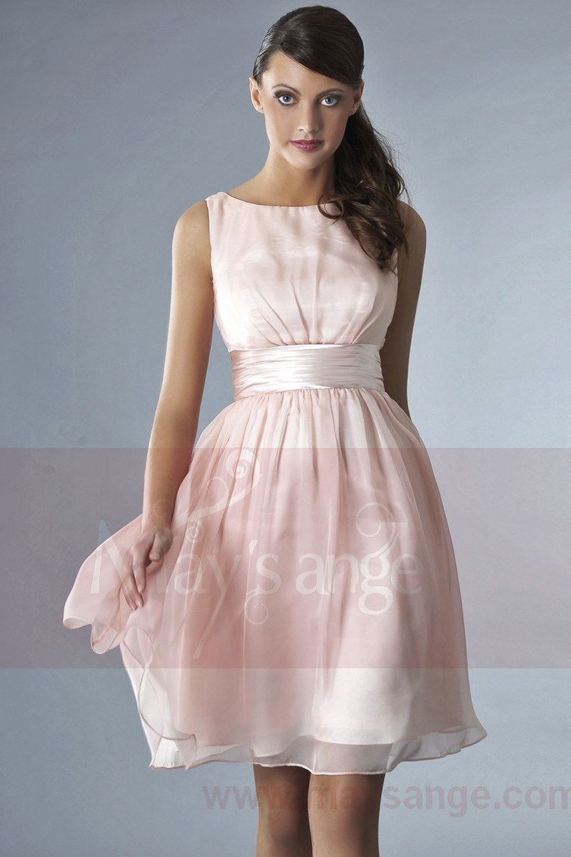 Short Pink Party Dress With Satin Belt - Ref C134 - 01