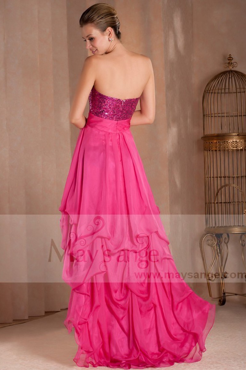 A PRETTY COCKTAIL DRESS FOR WEDDING WITH SEQUINED BODICE AND ASYMETRIC STYLE - Ref C271 - 01