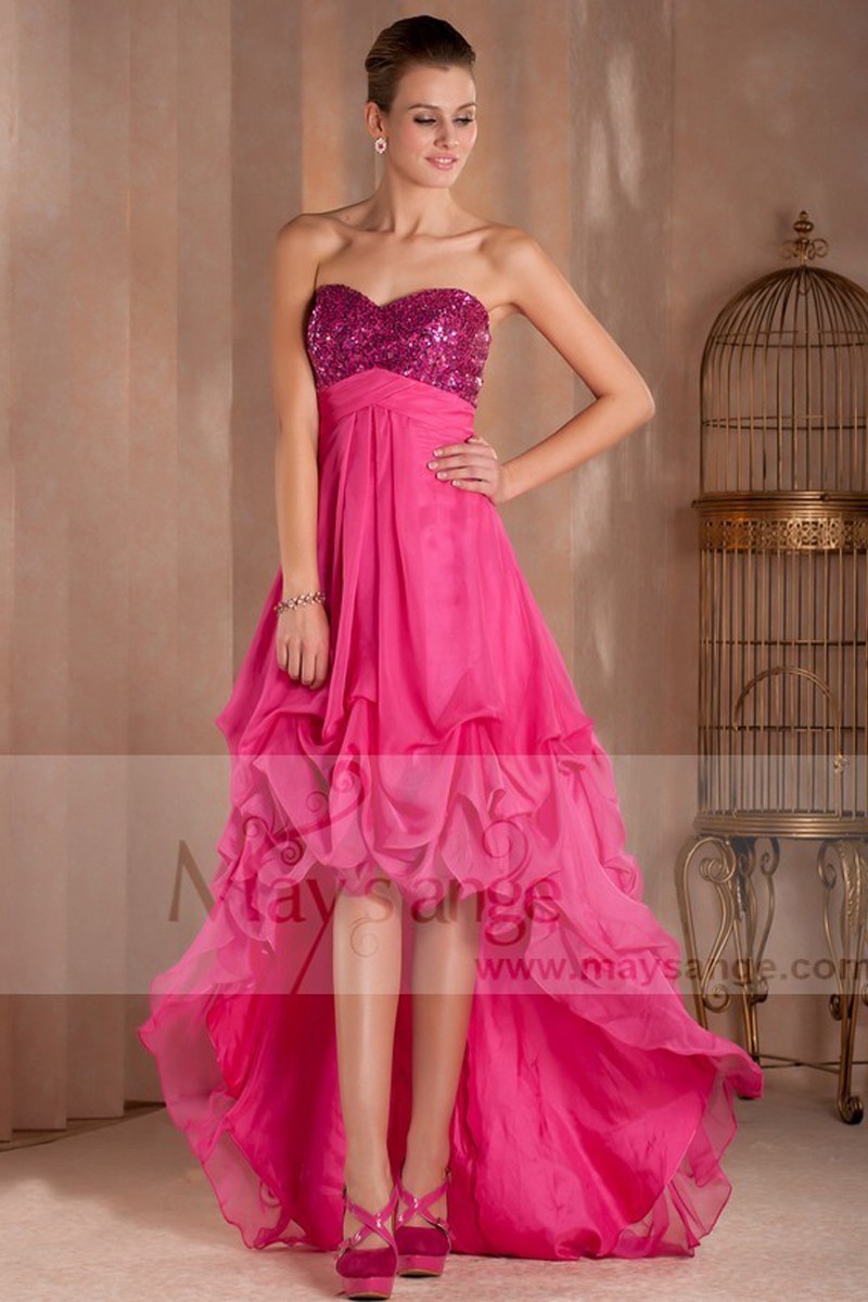 A PRETTY COCKTAIL DRESS FOR WEDDING WITH SEQUINED BODICE AND ASYMETRIC