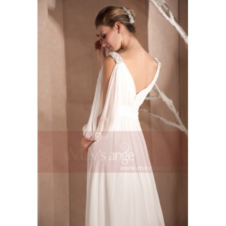 Long White Dress With Draped V Neck And Cutout Long Sleeve