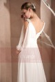Long White Dress With Draped V Neck And Cutout Long Sleeve - Ref L274 - 02