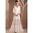 Long White Dress With Draped V Neck And Cutout Long Sleeve - Ref L274 - 03